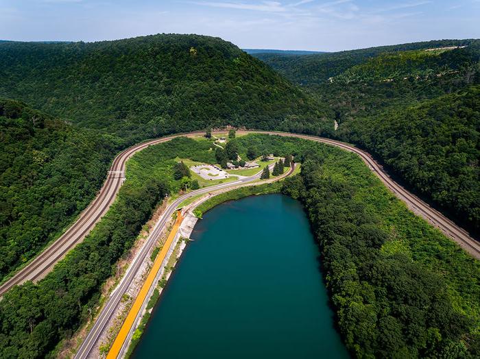 Aerial view of Horseshoe Curve in Altoona, PA